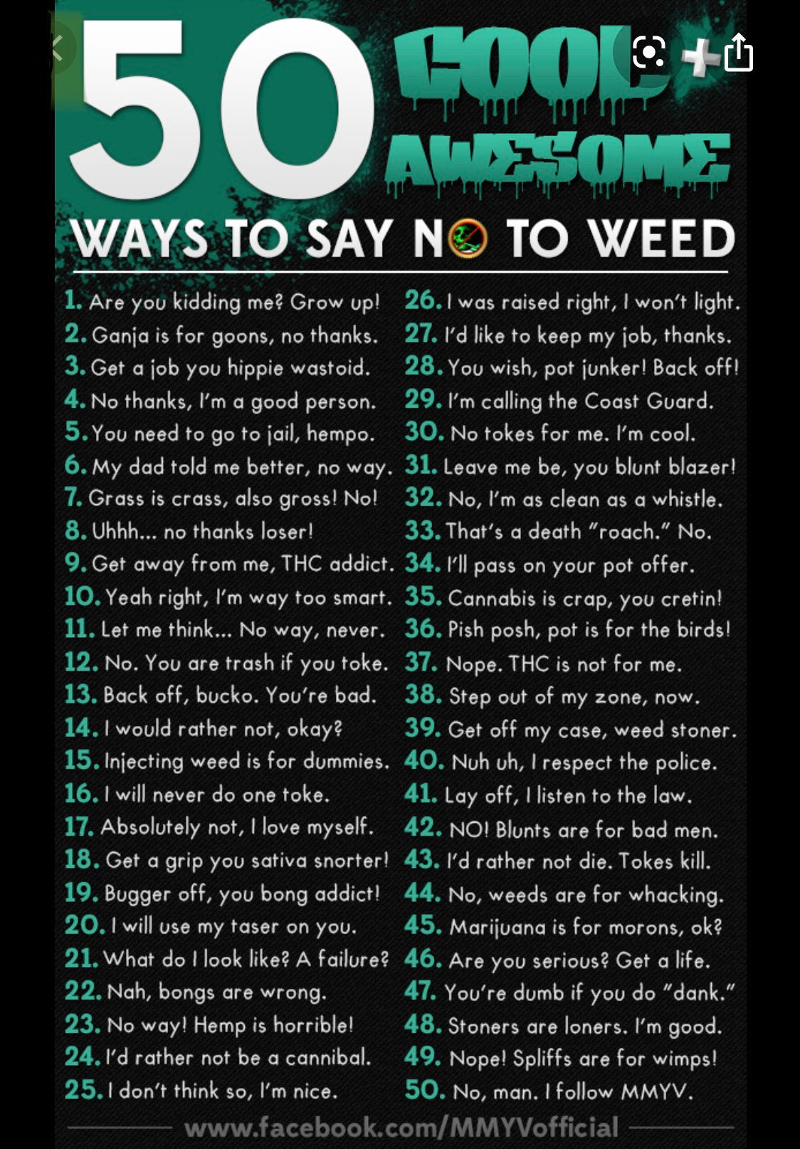 50 Ways to say no to weed.