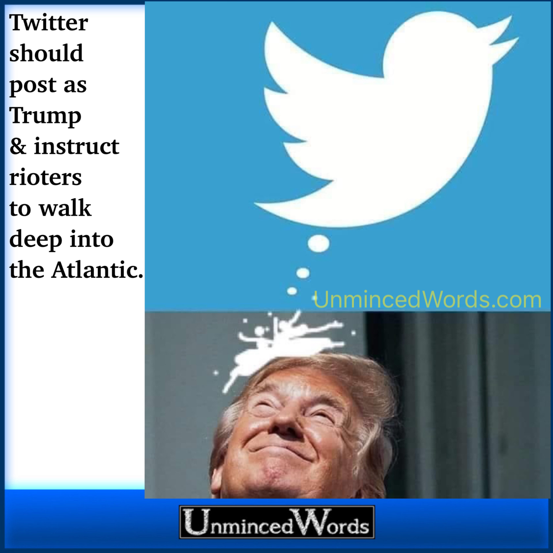 Twitter should post as Trump & instruct rioters to walk deep into the Atlantic
