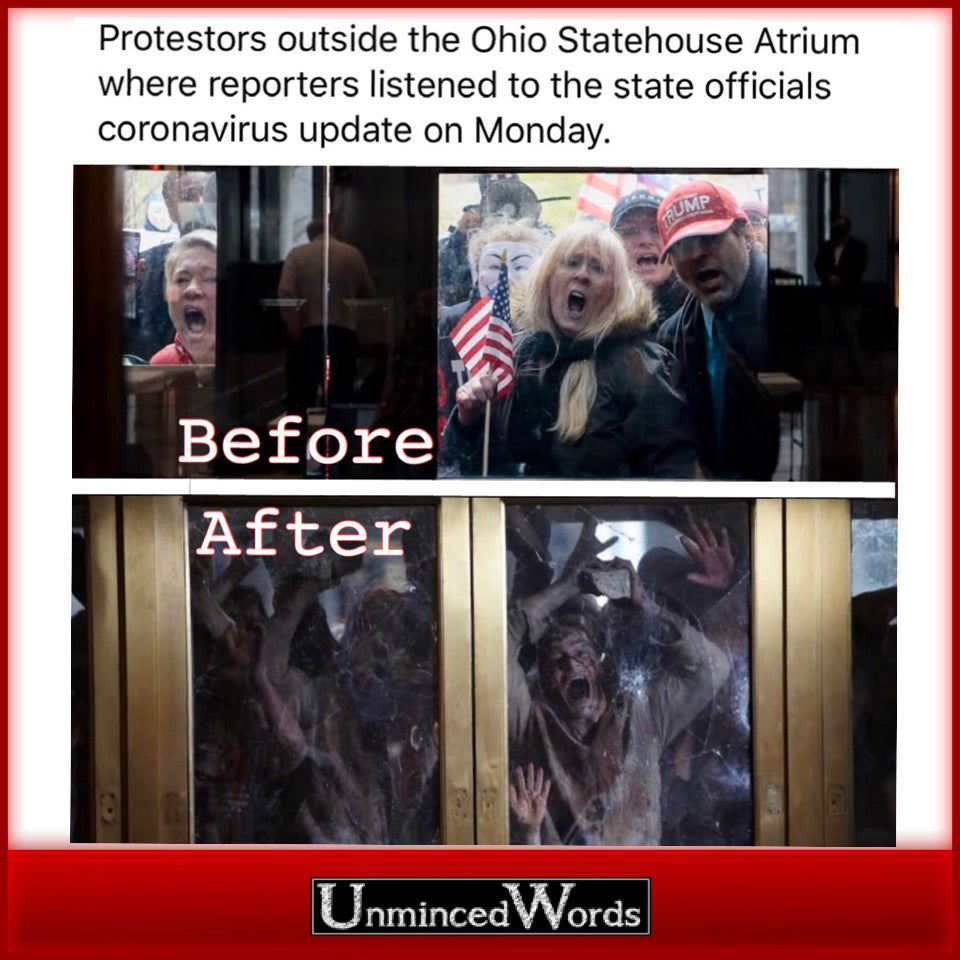 BEFORE AND AFTER, Protestors -> Zombies!