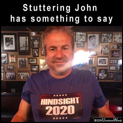 Stuttering John Melendez proudly wear HINDSIGHT 2020