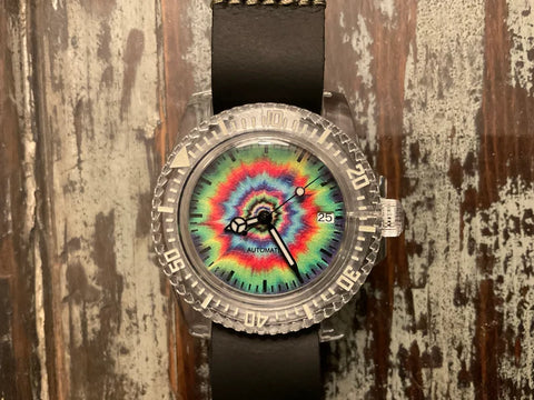 Tie Dye Diver Clear Case: Automatic Mechanical Wristwatch