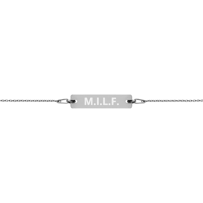M.I.L.F. - Engraved Silver Bar Chain Bracelet - Unminced Words