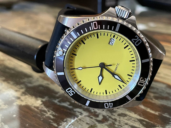 Highlighter Yellow Diver: Automatic Mechanical Wristwatch